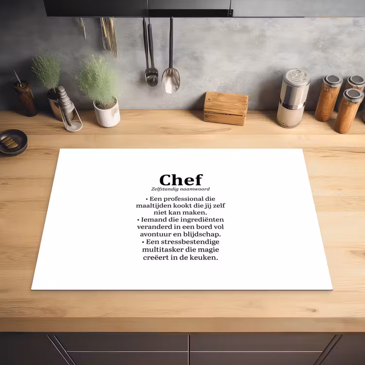 Kok - Definitie - Chef - Koken - Keuken - Spreuken - Woordenboek Inductie beschermer vinyl 3mm klein -sfeer5