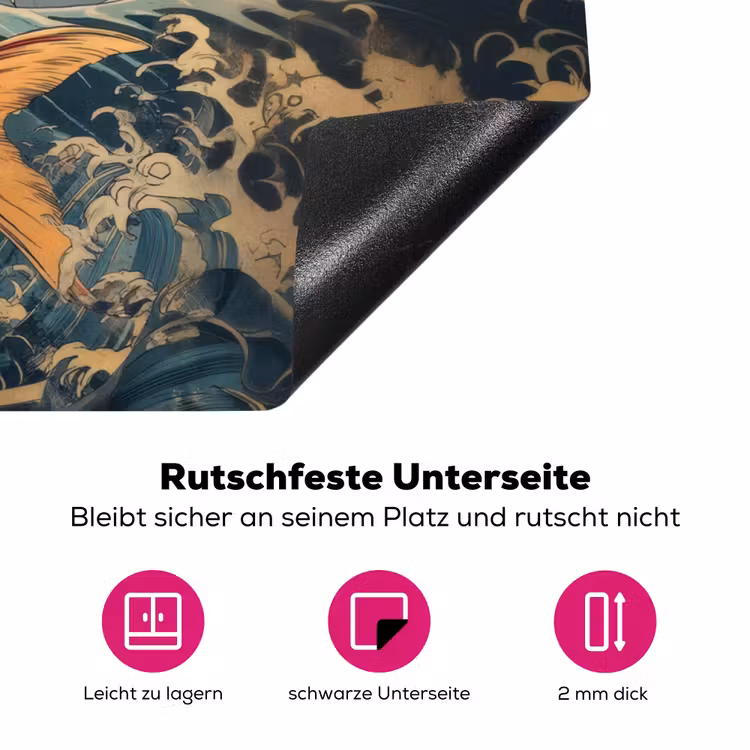 Koi - Zee - Golven - Zon Inductie beschermer vinyl 3mm klein -zzzzzzz-lf-onderkant
