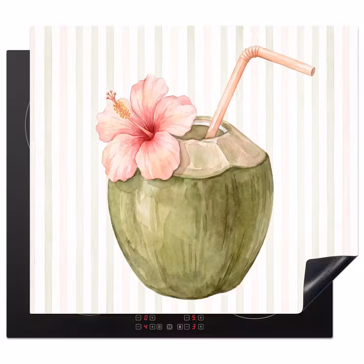 Kokosnoot - Drank - Tropisch - Illustratie - Zomer Inductie beschermer vinyl 3mm middel -3d