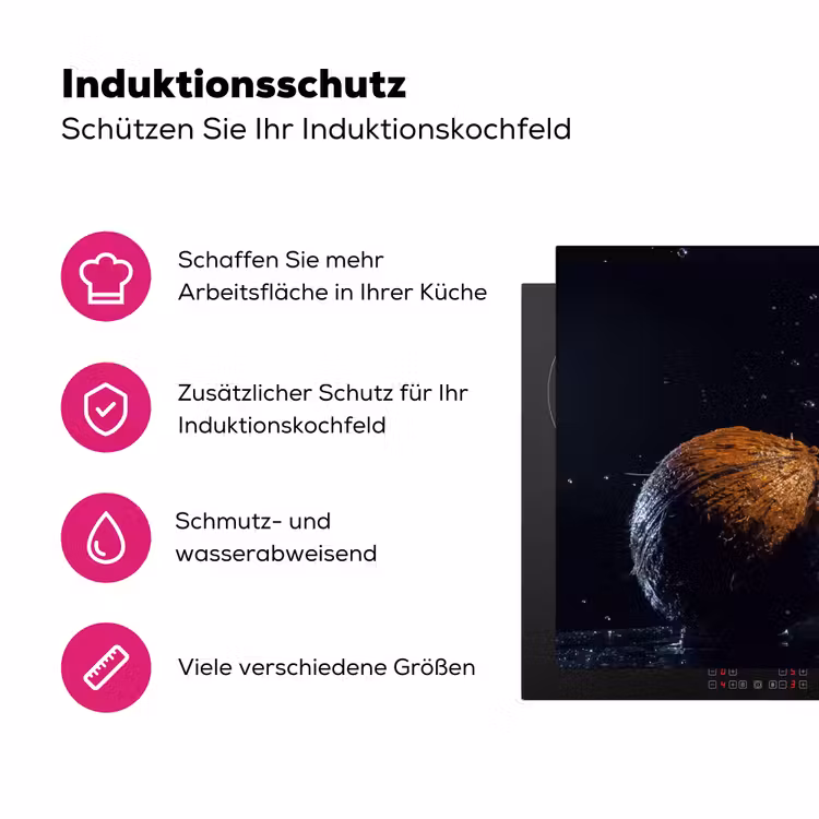 Kokosnoot - Stilleven - Water - Zwart - Fruit Inductie beschermer vinyl 3mm klein -zzzzzzz-lf-ups