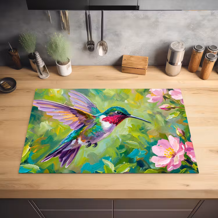 Kolibrie - Bloemen - Natuur - Kleurrijk Inductie beschermer vinyl 3mm klein -sfeer5
