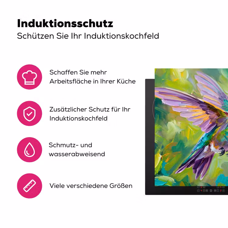 Kolibrie - Bloemen - Natuur - Kleurrijk Inductie beschermer vinyl 3mm klein -zzzzzzz-lf-ups