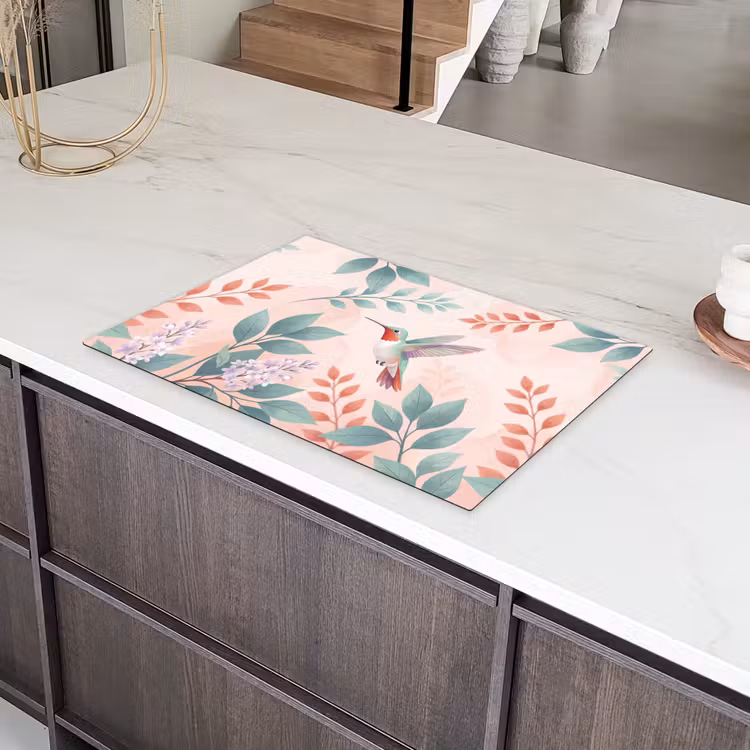 Kolibrie - Vliegen - Natuur - Illustratie - Kleurrijk Inductie beschermer vinyl 3mm klein -sfeer8