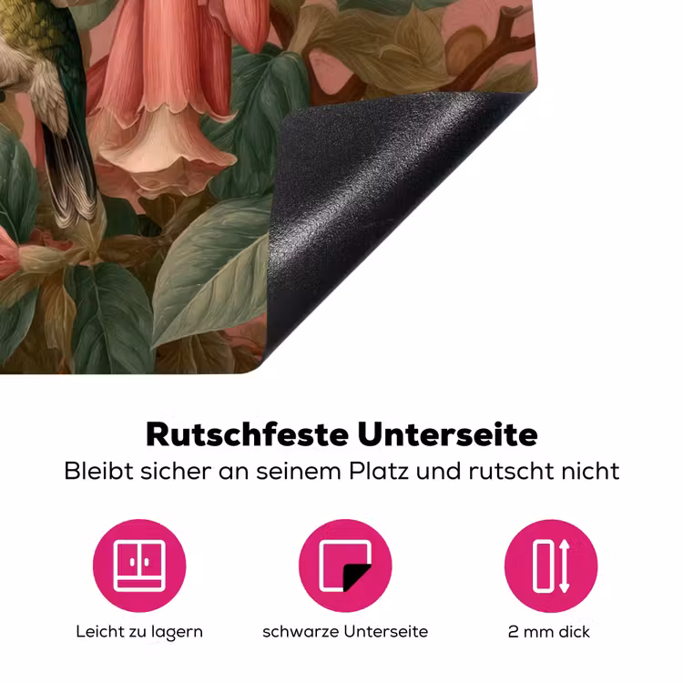 Kolibries - Bloemen - Groen - Roze Inductie beschermer vinyl 3mm klein -zzzzzzz-lf-onderkant