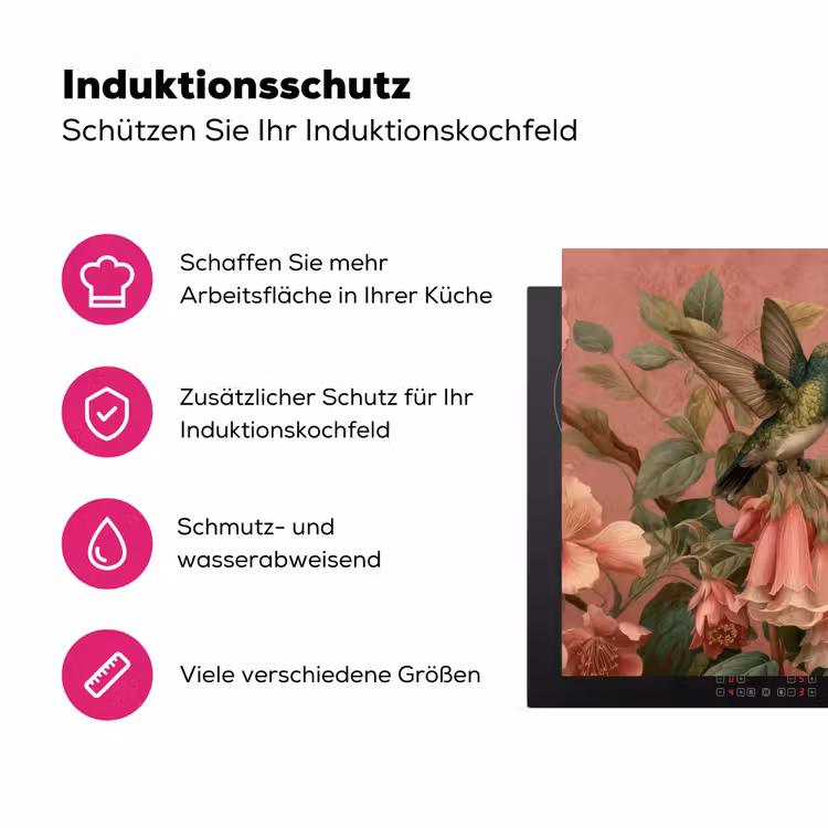 Kolibries - Bloemen - Groen - Roze Inductie beschermer vinyl 3mm klein -zzzzzzz-lf-ups