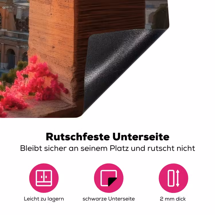 Colosseum - Rome - Roze Bloemen Inductie beschermer vinyl 3mm klein -zzzzzzz-lf-onderkant