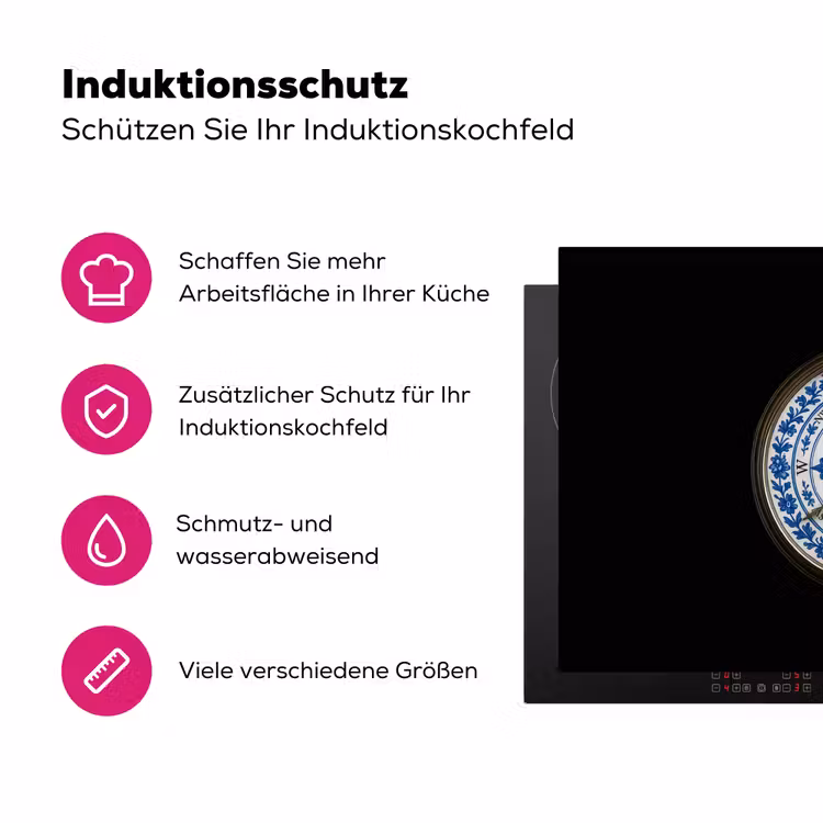 Kompas - Delfts blauw - Zwart Inductie beschermer vinyl 3mm klein -zzzzzzz-lf-ups