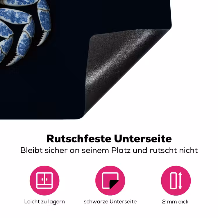Krab - Delfts blauw - Dieren Inductie beschermer vinyl 3mm klein -zzzzzzz-lf-onderkant