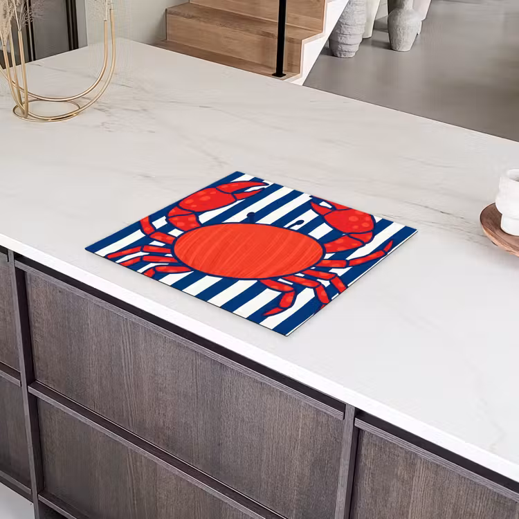 Krab - Strepen - Zeeleven - Illustratie - Rood Inductie beschermer vinyl 3mm middel -sfeer8