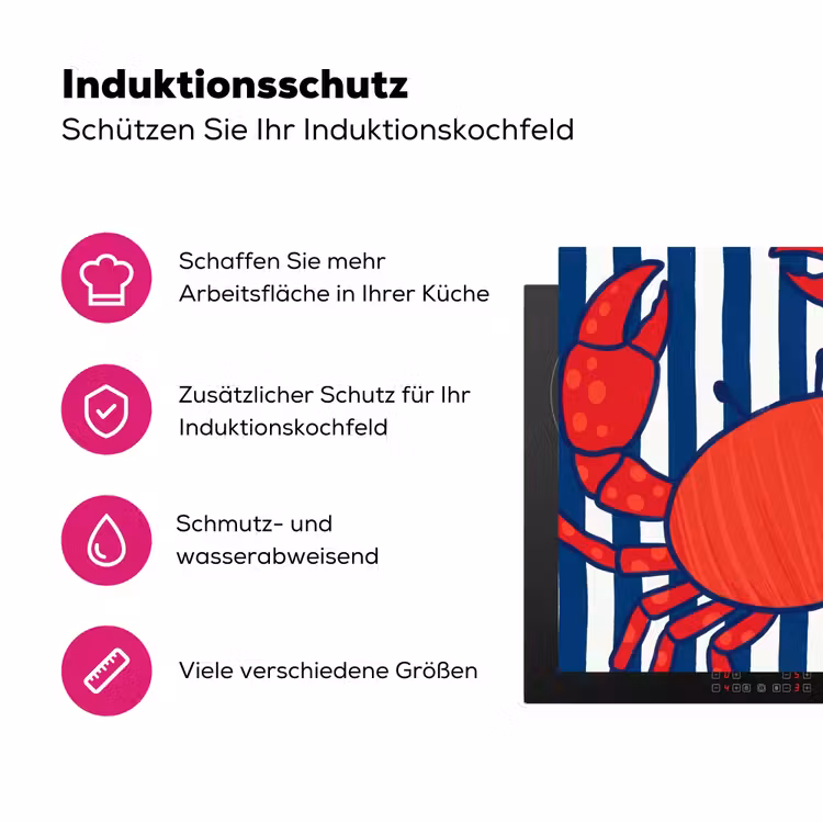 Krab - Strepen - Zeeleven - Illustratie - Rood Inductie beschermer vinyl 3mm middel -zzzzzzz-lf-ups