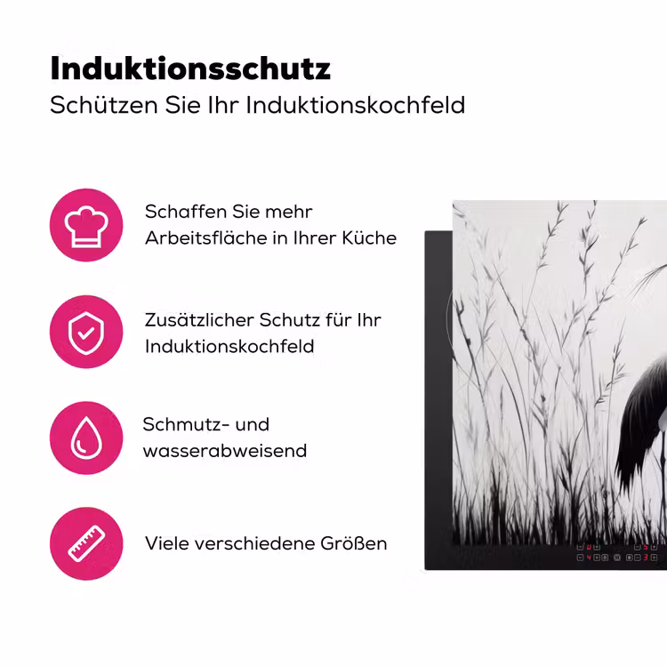 Kraanvogels - Gras - Hartvorm - Zwart Inductie beschermer vinyl 3mm klein -zzzzzzz-lf-ups