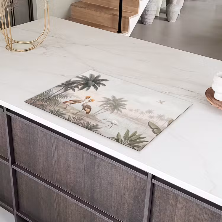 Kraanvogels - Palmbomen - Tropisch Inductie beschermer vinyl 3mm klein -sfeer8