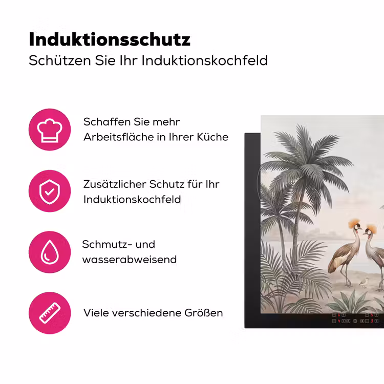 Kraanvogels - Palmbomen - Tropisch Inductie beschermer vinyl 3mm klein -zzzzzzz-lf-ups
