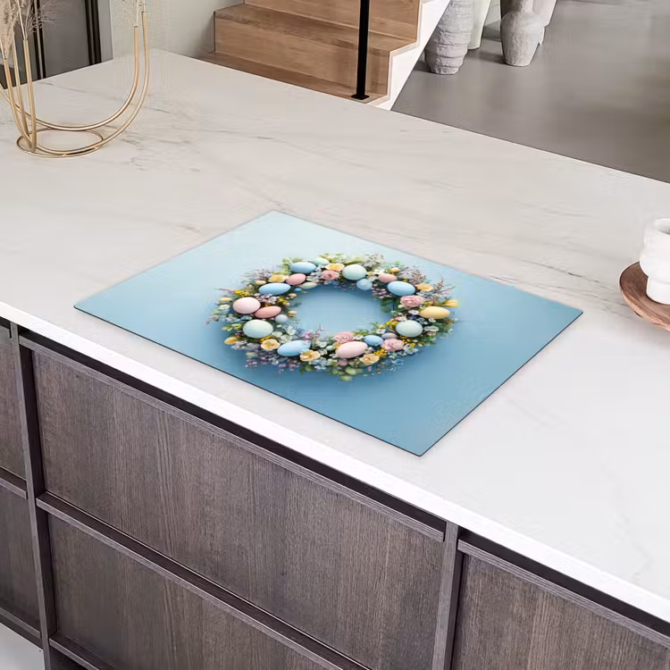 Krans - Eieren - Bloemen Inductie beschermer vinyl 3mm klein -sfeer8