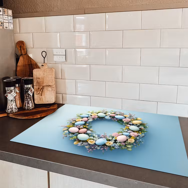 Krans - Eieren - Bloemen Inductie beschermer vinyl 3mm klein -sfeer3