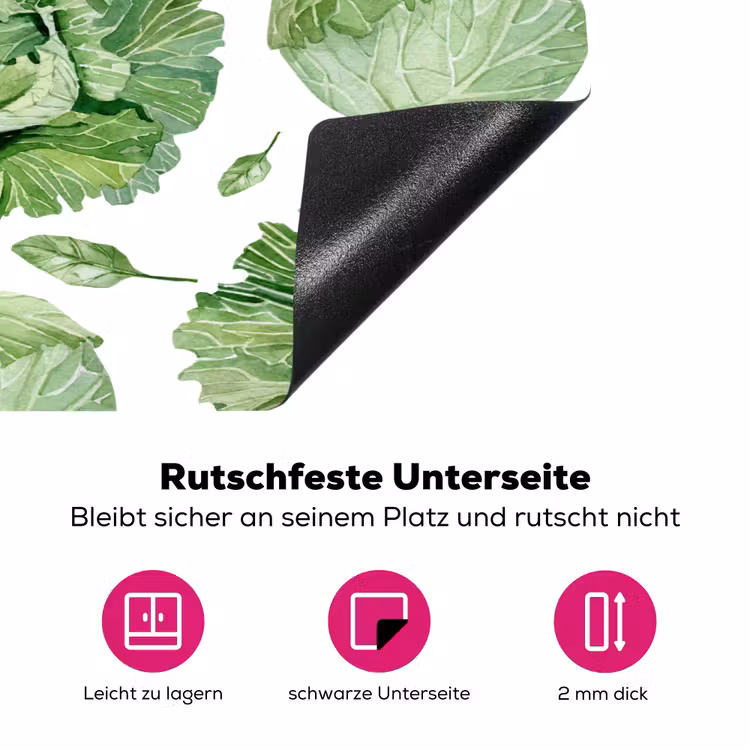 Kool - Bladgroen - Wit - Patroon Inductie beschermer vinyl 3mm klein 276 -zzzzzzz-lf-onderkant