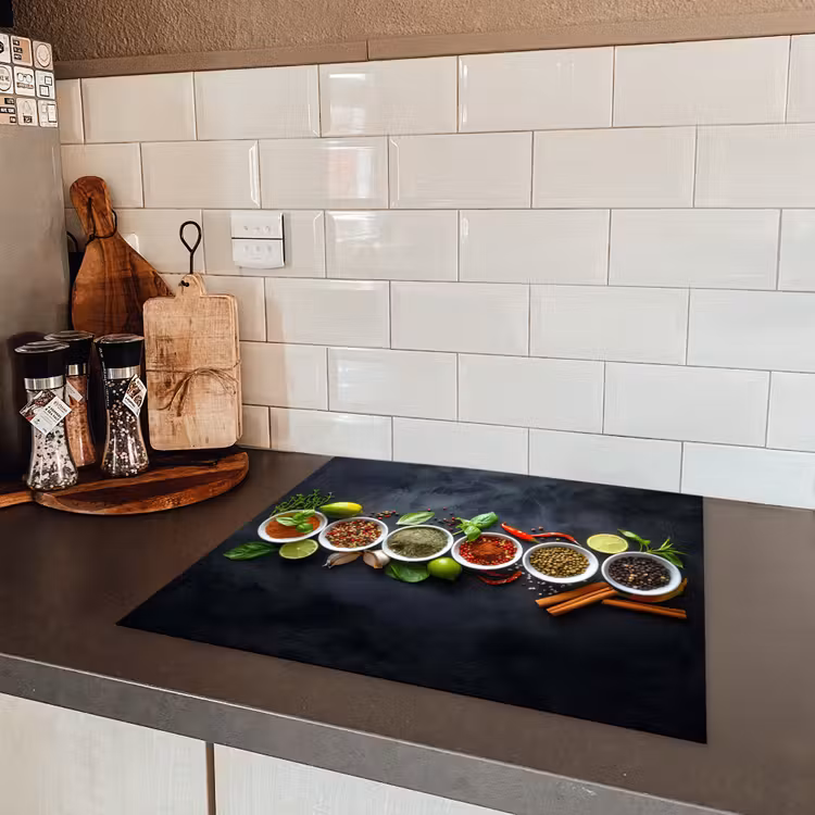 Kruiden - Specerijen - Betonlook - Stilleven Inductie beschermer vinyl 3mm middel -sfeer3