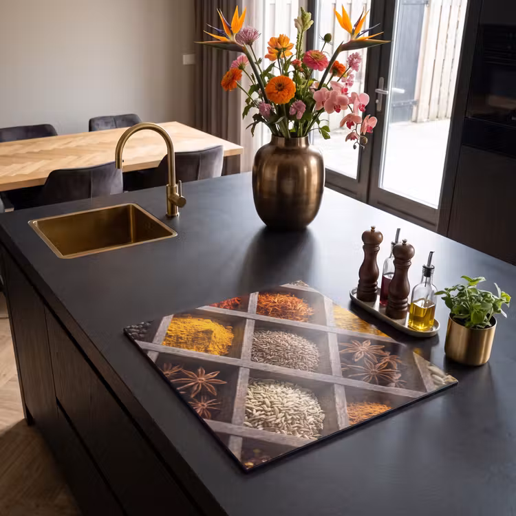 Herdabdeckplatte - Kräuter – Holz – Essen - Kruiden - Houten - Eten Inductie beschermer vinyl 3mm middel