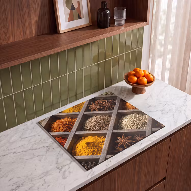 Herdabdeckplatte - Kräuter – Holz – Essen - Kruiden - Houten - Eten Inductie beschermer vinyl 3mm middel