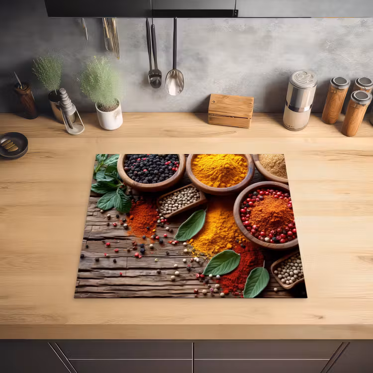Kruiden - Houtstructuur - Koken - Specerijen Inductie beschermer vinyl 3mm middel -sfeer5
