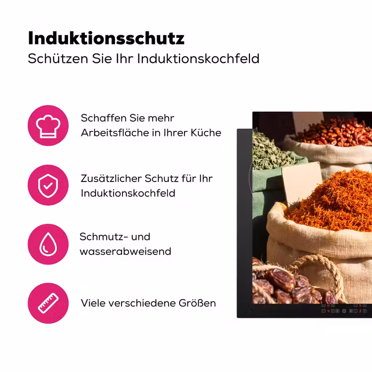 Herdabdeckplatte - Kräuter – Markt – Farbenfroh - Kruiden - Markt - Kleurrijk Inductie beschermer vinyl 3mm middel