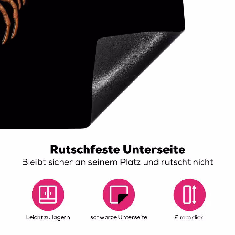 Kreeft - Zwart - Bloemenpatroon - Artistiek Inductie beschermer vinyl 3mm klein -zzzzzzz-lf-onderkant
