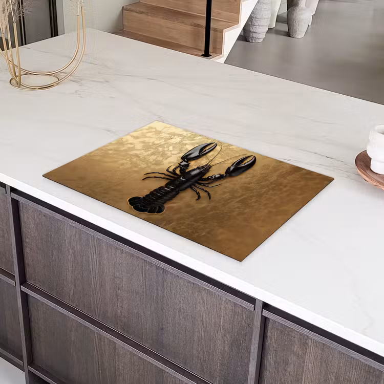 Kreeft - Zwart - Goud - Luxe Inductie beschermer vinyl 3mm klein -sfeer8
