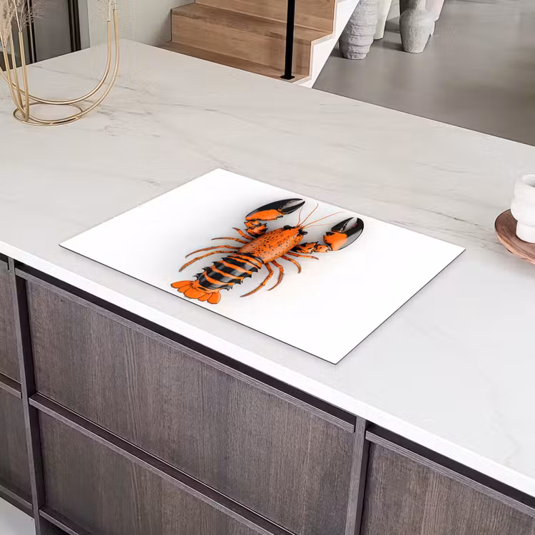 Kreeft - Zwart - Oranje - Wit - Uniek Inductie beschermer vinyl 3mm klein -sfeer8