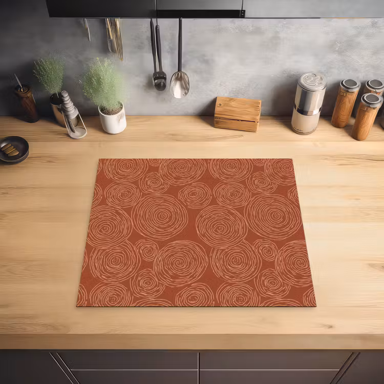 Cirkels - Abstract - Artistiek - Terracotta Inductie beschermer vinyl 3mm middel 274 -sfeer5
