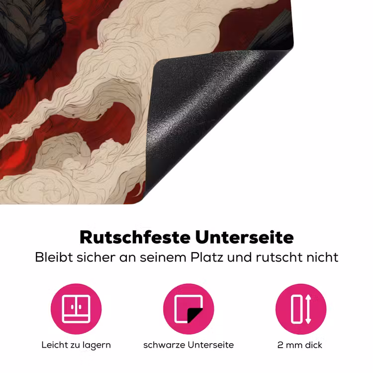 Krijger - Draak - Zwart - Rood - Rook Inductie beschermer vinyl 3mm klein -zzzzzzz-lf-onderkant