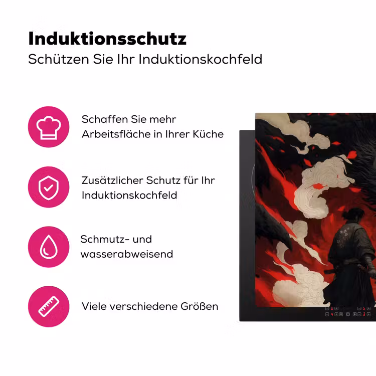 Krijger - Draak - Zwart - Rood - Rook Inductie beschermer vinyl 3mm klein -zzzzzzz-lf-ups