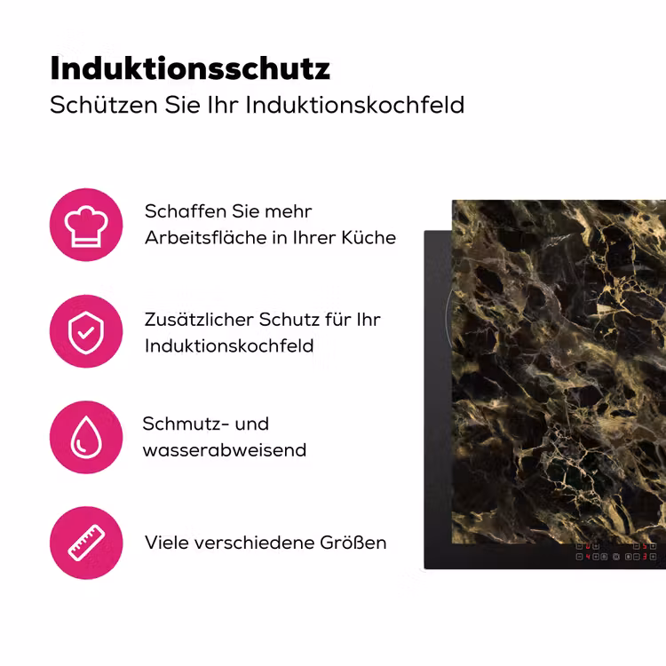 Kristal - Goud - Zwart - Marmer Inductie beschermer vinyl 3mm middel 274 -zzzzzzz-lf-ups
