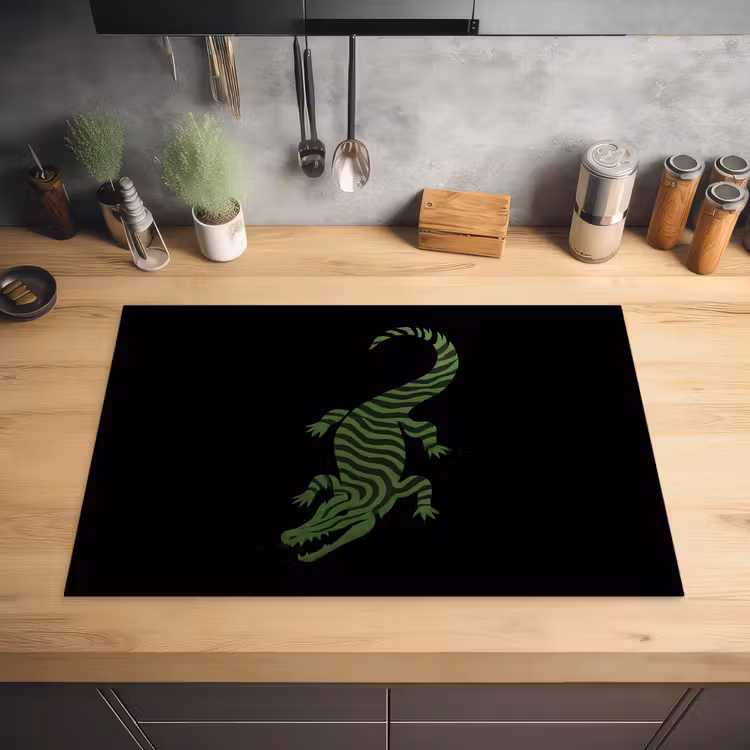 Krokodil - Groen - Tijgerachtig - Strepen Inductie beschermer vinyl 3mm klein -sfeer5