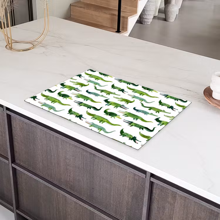 krokodillen - Speels - Groen Inductie beschermer vinyl 3mm klein 276 -sfeer8