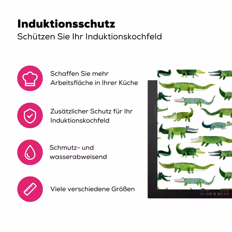 krokodillen - Speels - Groen Inductie beschermer vinyl 3mm klein 276 -zzzzzzz-lf-ups