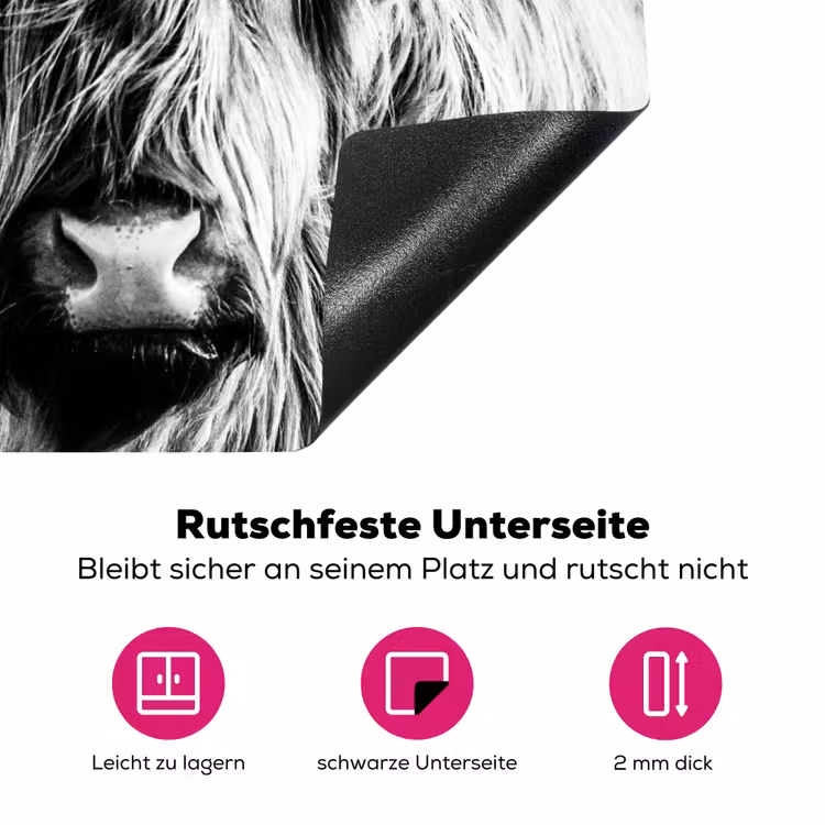 Koe - Schotse hooglander - Zwart - Wit - Dier - Natuur - Wild Inductie beschermer vinyl 3mm middel -zzzzzzz-lf-onderkant