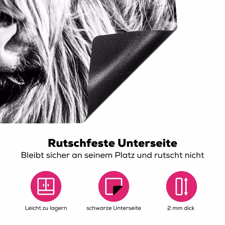 Koe - Schotse hooglander - Zwart - Wit - Dier - Natuur - Wild Inductie beschermer vinyl 3mm middel -zzzzzzz-lf-onderkant