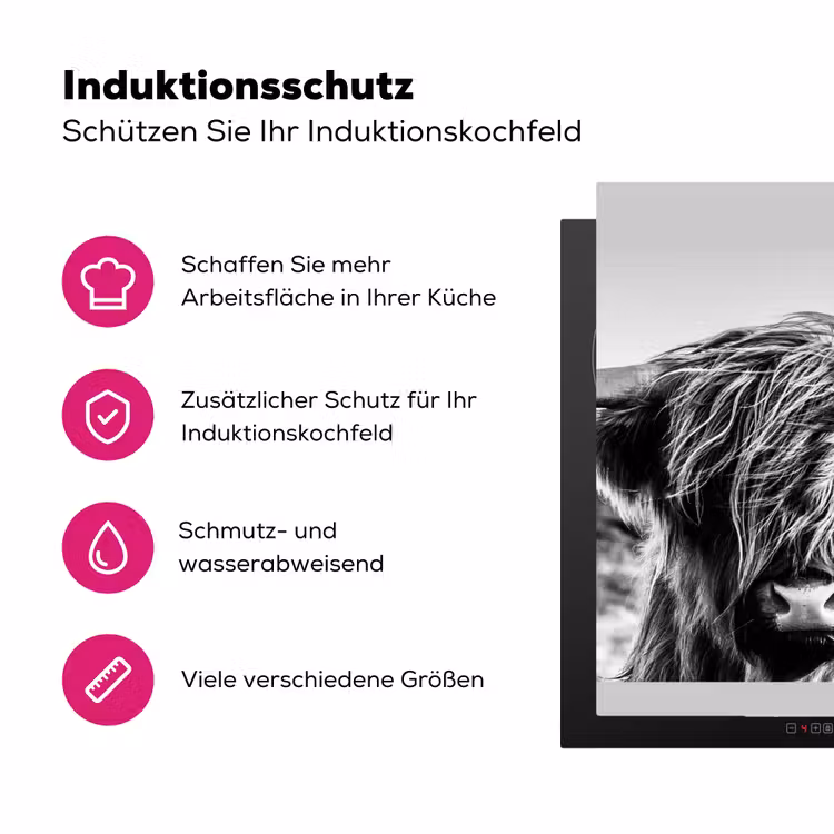 Koe - Schotse hooglander - Zwart - Wit - Dier - Natuur - Wild Inductie beschermer vinyl 3mm middel -zzzzzzz-lf-ups