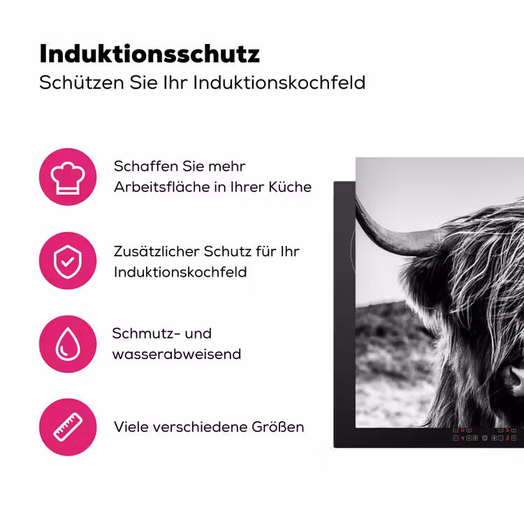 Koe - Schotse hooglander - Zwart - Wit - Dier - Natuur - Wild Inductie beschermer vinyl 3mm middel -zzzzzzz-lf-ups