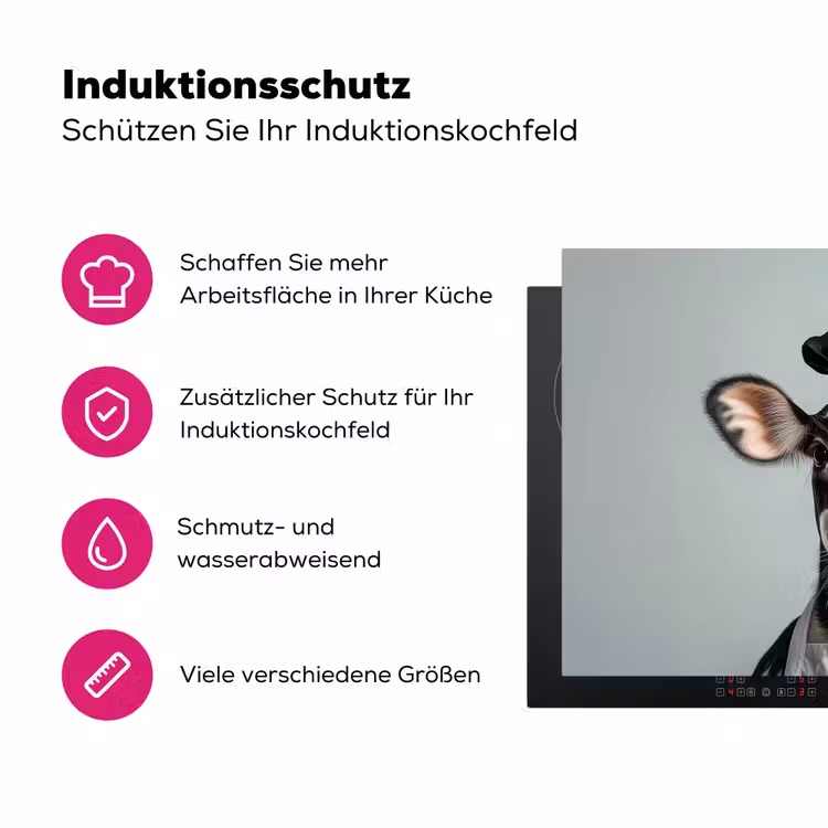 Koe - Zwart - Wit - Kok Inductie beschermer vinyl 3mm klein -zzzzzzz-lf-ups
