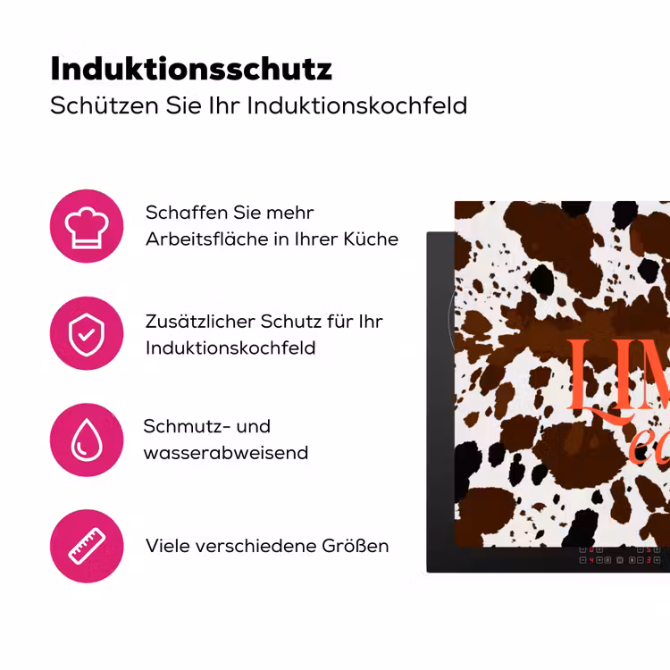 Koeienprint - Limited edition - Rood Inductie beschermer vinyl 3mm klein -zzzzzzz-lf-ups