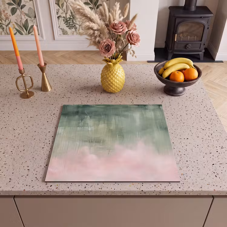 Kunst - Abstract - Modern - Groen - Roze Inductie beschermer vinyl 3mm middel -sfeer3