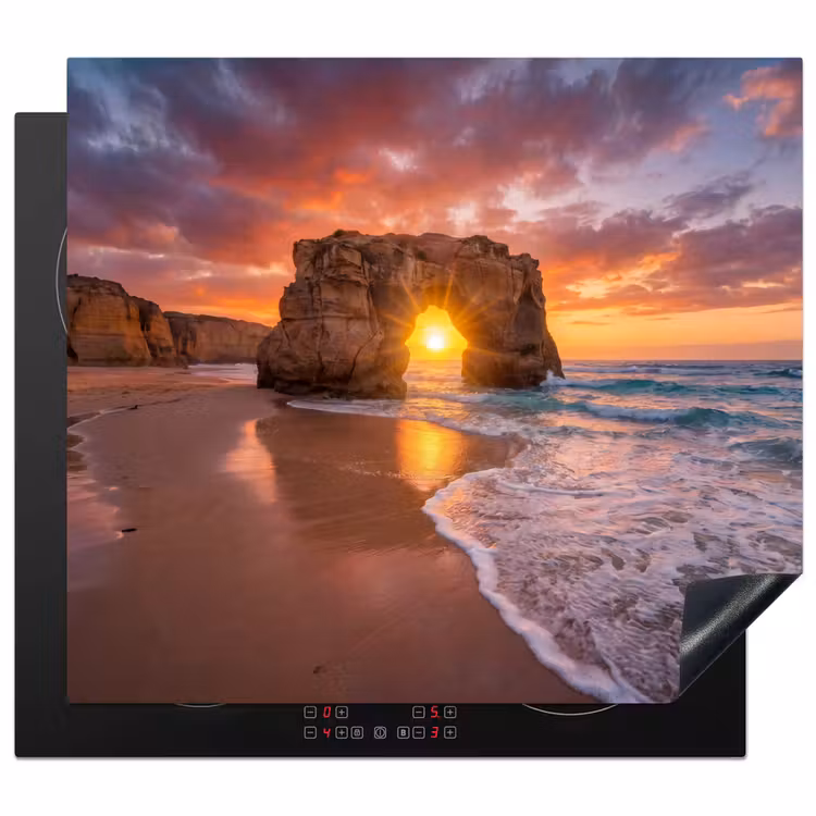 Kust - Rots - Zonsondergang - Zee - Natuur Inductie beschermer vinyl 3mm middel -3d