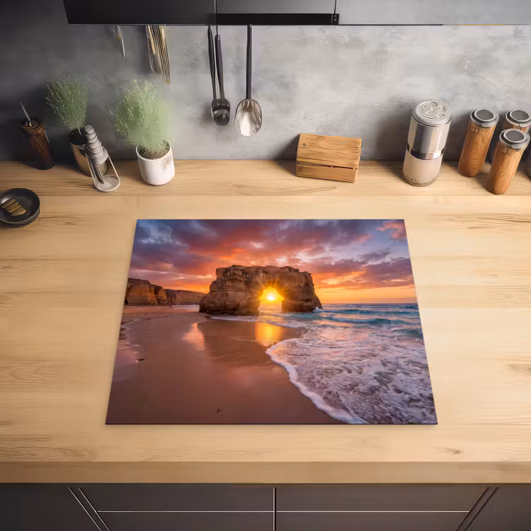Kust - Rots - Zonsondergang - Zee - Natuur Inductie beschermer vinyl 3mm middel -sfeer5