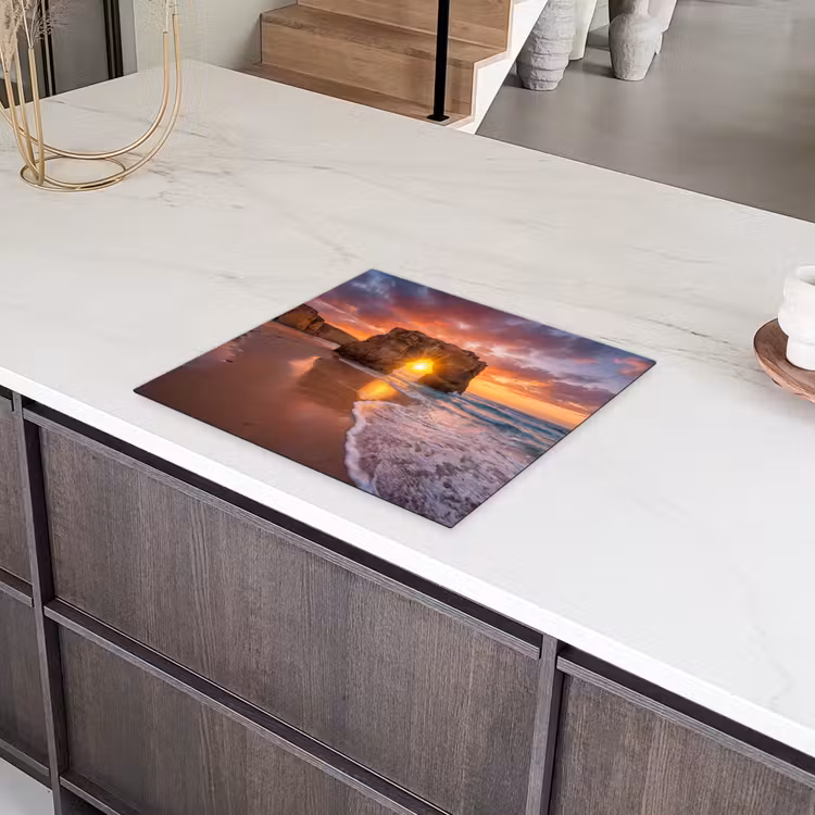Kust - Rots - Zonsondergang - Zee - Natuur Inductie beschermer vinyl 3mm middel -sfeer8