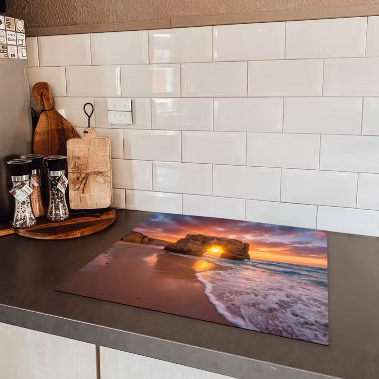 Kust - Rots - Zonsondergang - Zee - Natuur Inductie beschermer vinyl 3mm middel -sfeer3