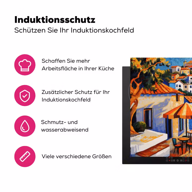 Kustdorp - Huisjes - Mozaïek - Zee Inductie beschermer vinyl 3mm klein -zzzzzzz-lf-ups