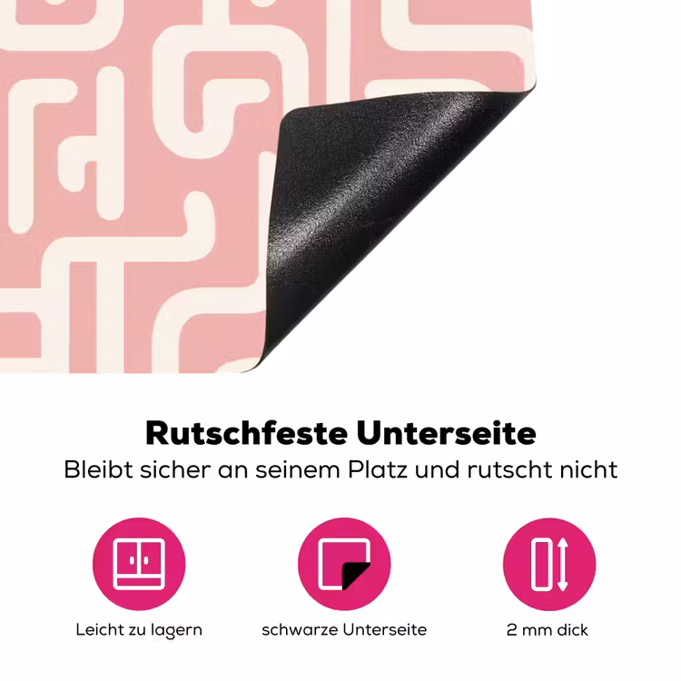 Doolhofpatroon - Roze - Wit - Abstract Inductie beschermer vinyl 3mm klein 276 -zzzzzzz-lf-onderkant