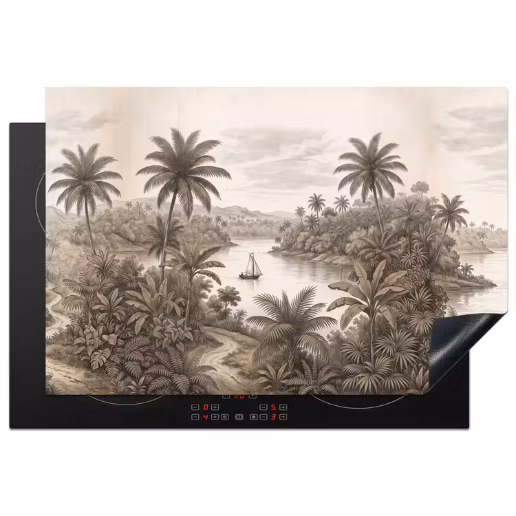 Landschap - Rivier - Boot - Tropisch - Vintage Inductie beschermer vinyl 3mm klein -3d