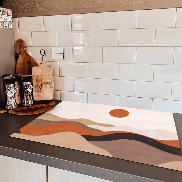 Landschap - Heuvels - Zon - Abstract - Oranje Inductie beschermer vinyl 3mm klein -sfeer3
